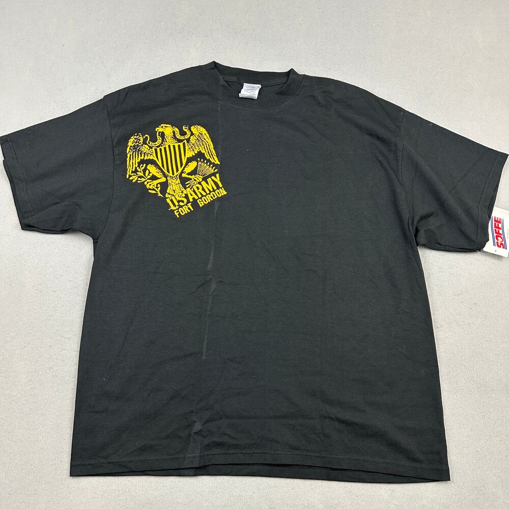 Vintage US Army Fort Gordon Shirt Men 2XL Black Yellow Military Graphic XXL *